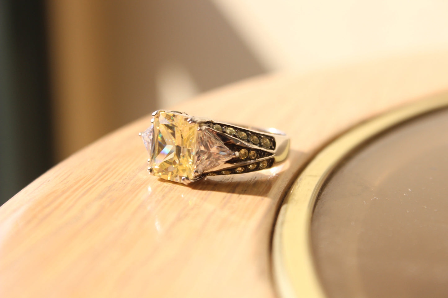 Rhodium 925 Sterling Silver Ring with AAA Grade CZ in Light Yellow