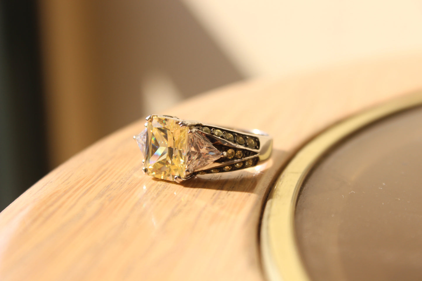 Rhodium 925 Sterling Silver Ring with AAA Grade CZ in Light Yellow