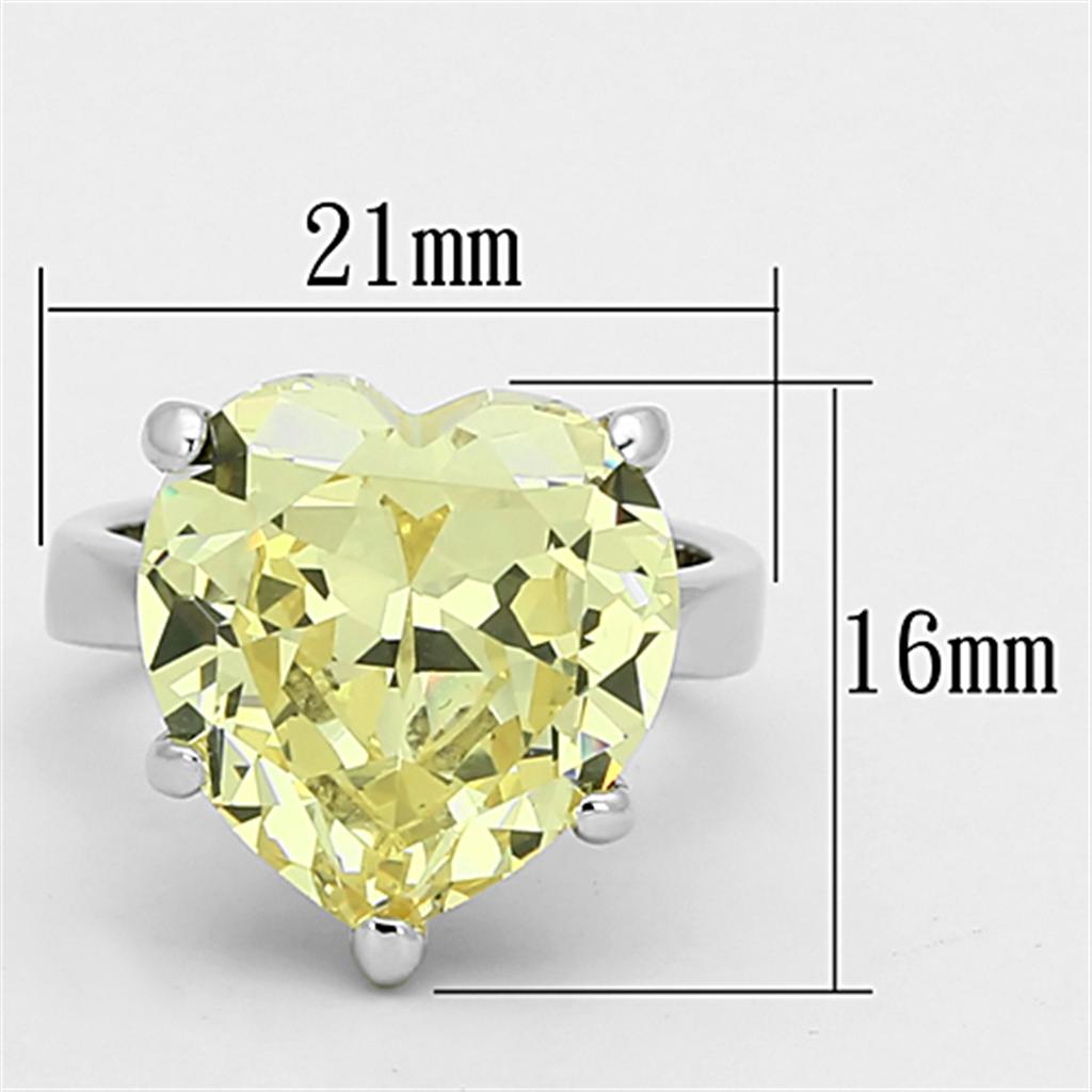 Rhodium 925 Sterling Silver Ring with AAA Grade CZ in Citrine Yellow