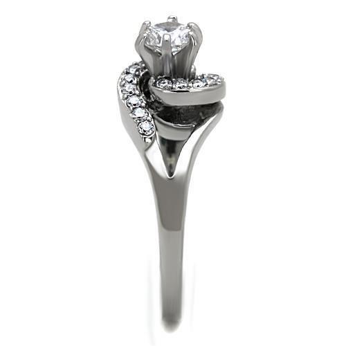High polished (no plating) Stainless Steel Ring with AAA Grade CZ in Clear