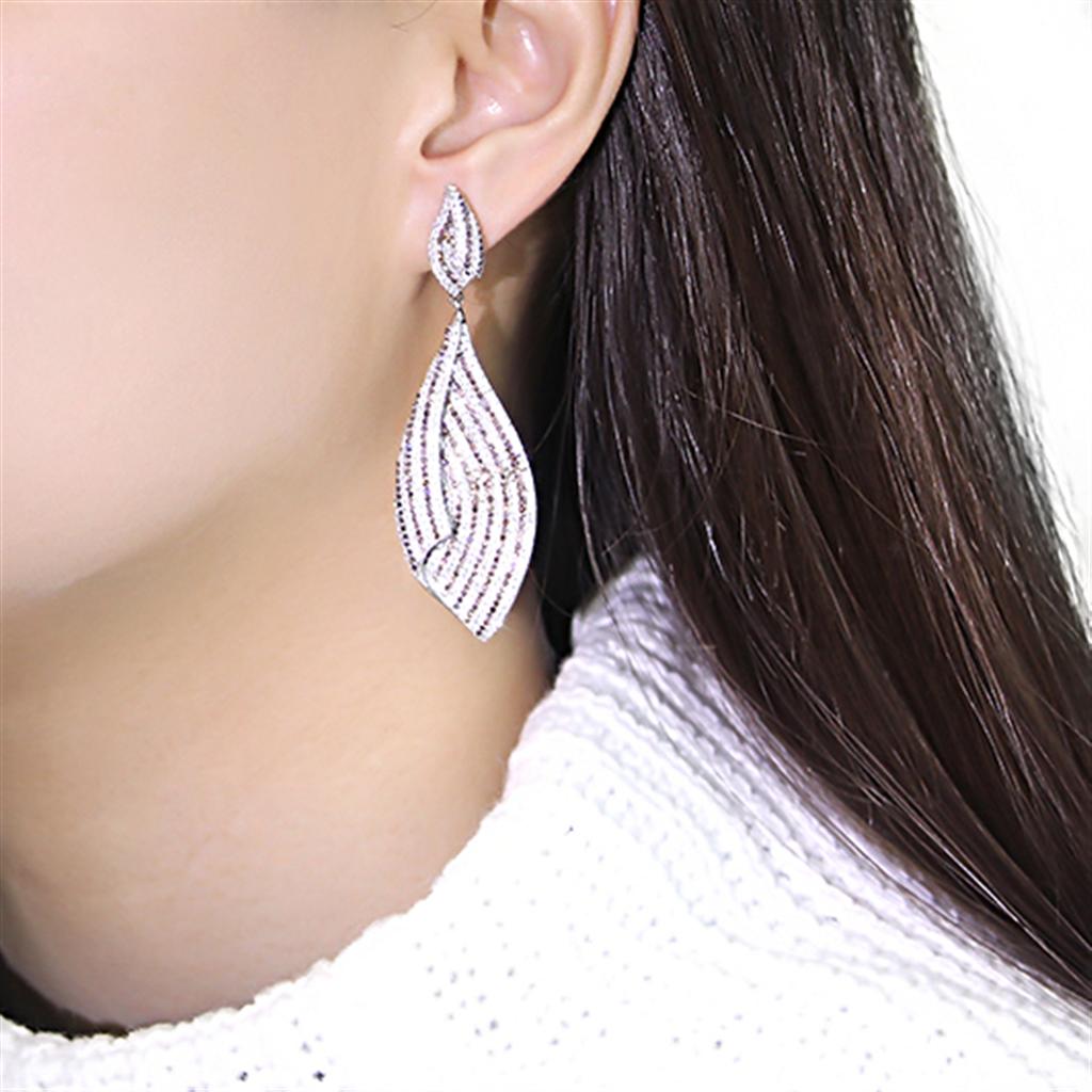 Rhodium 925 Sterling Silver Earrings with Assorted in Brown