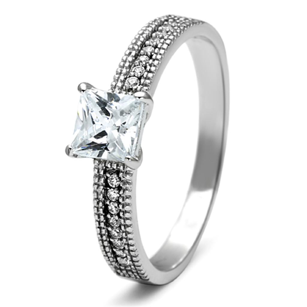 Rhodium 925 Sterling Silver Ring with AAA Grade CZ in Clear
