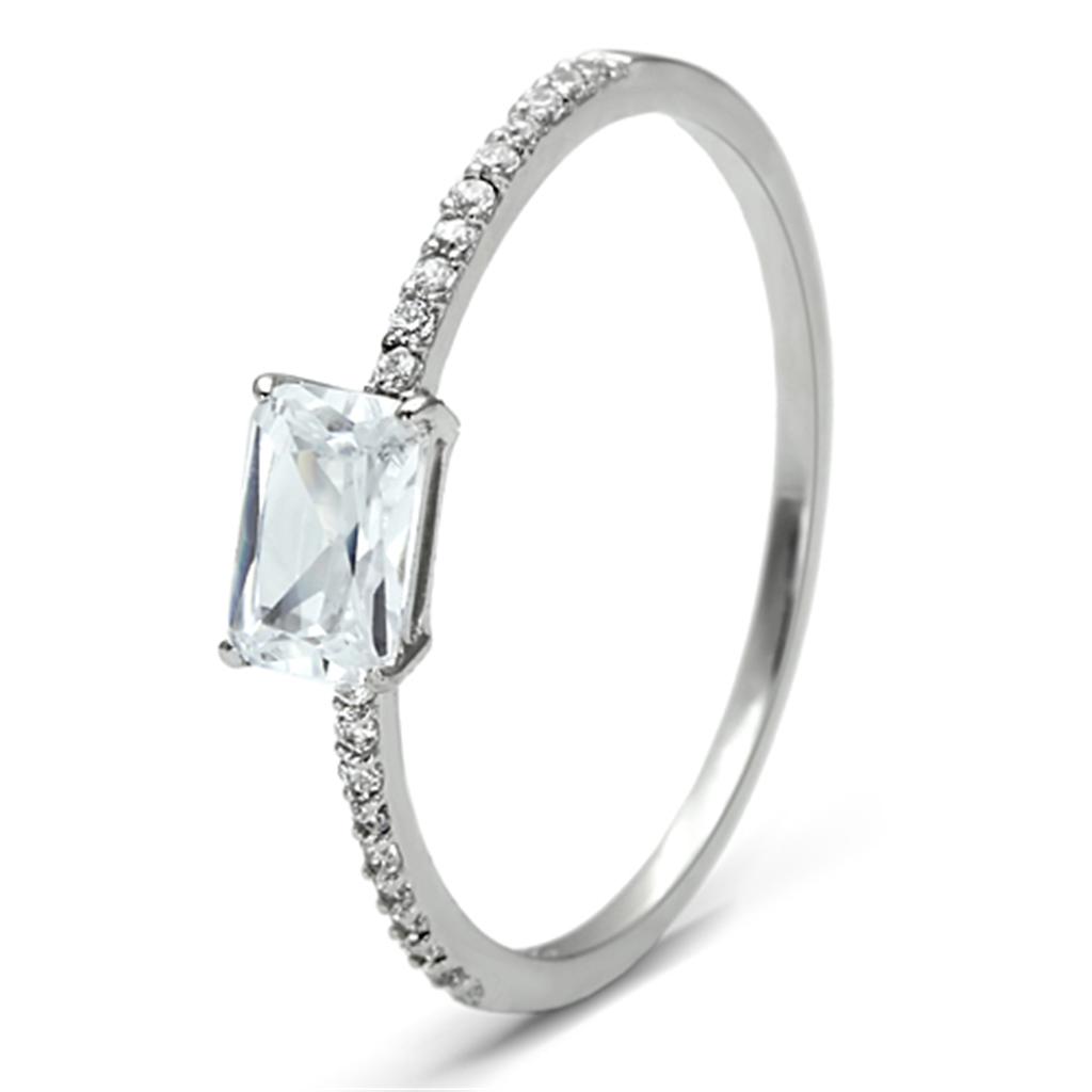 Rhodium 925 Sterling Silver Ring with AAA Grade CZ in Clear