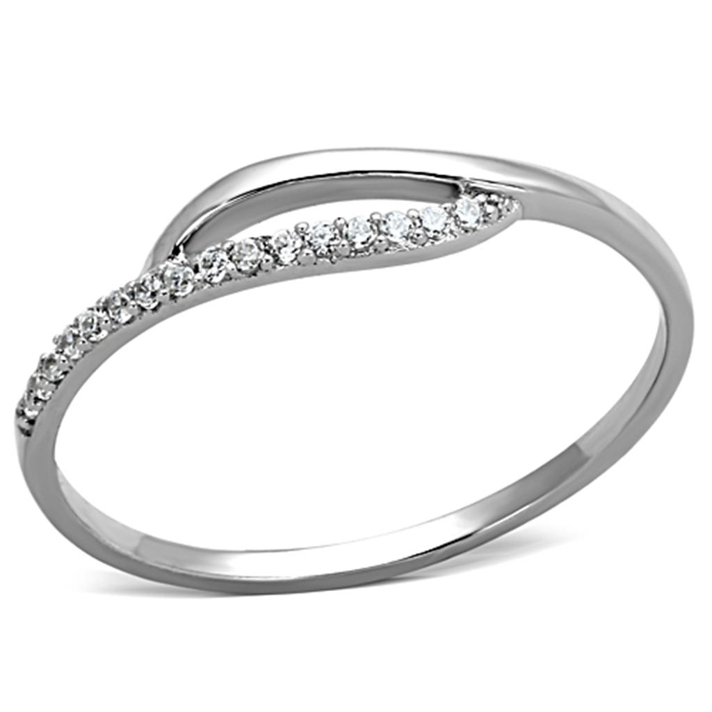 Rhodium 925 Sterling Silver Ring with AAA Grade CZ in Clear