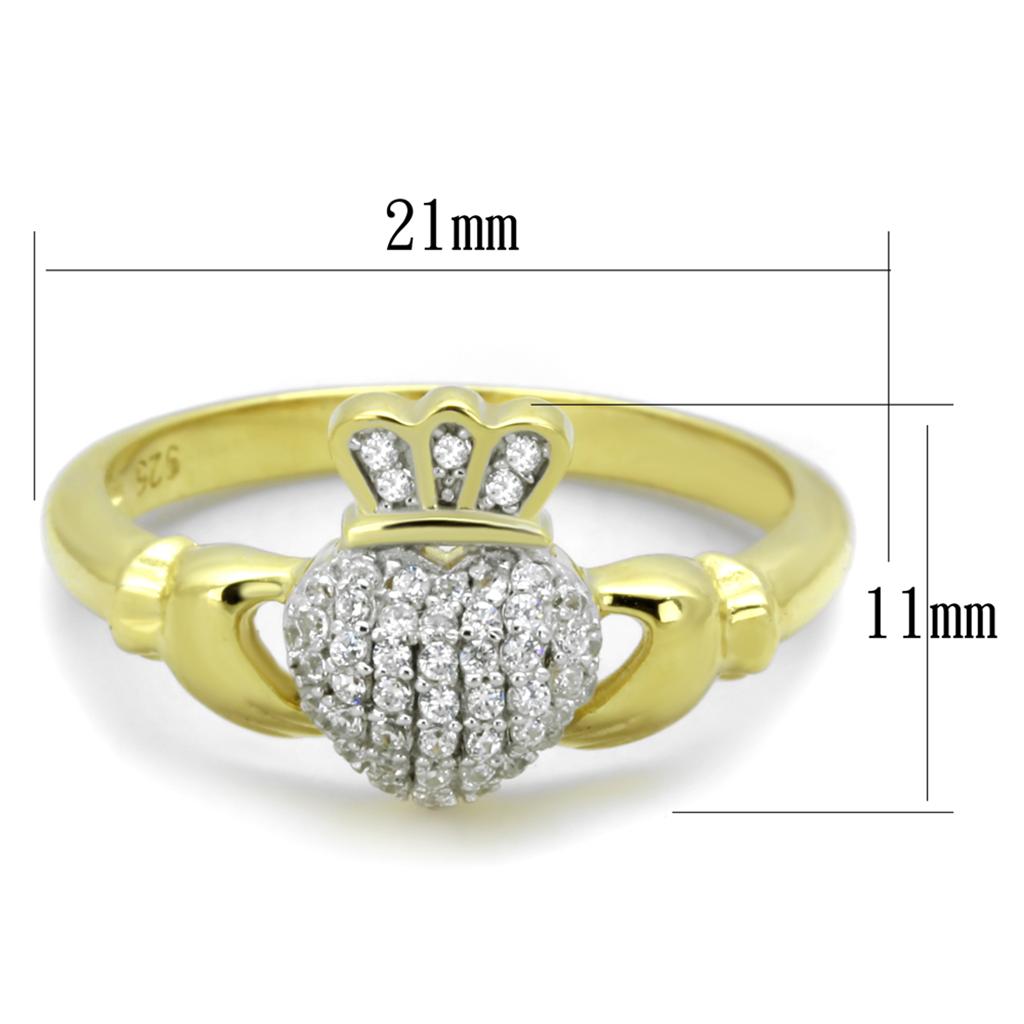 Gold+Rhodium 925 Sterling Silver Ring with AAA Grade CZ in Clear