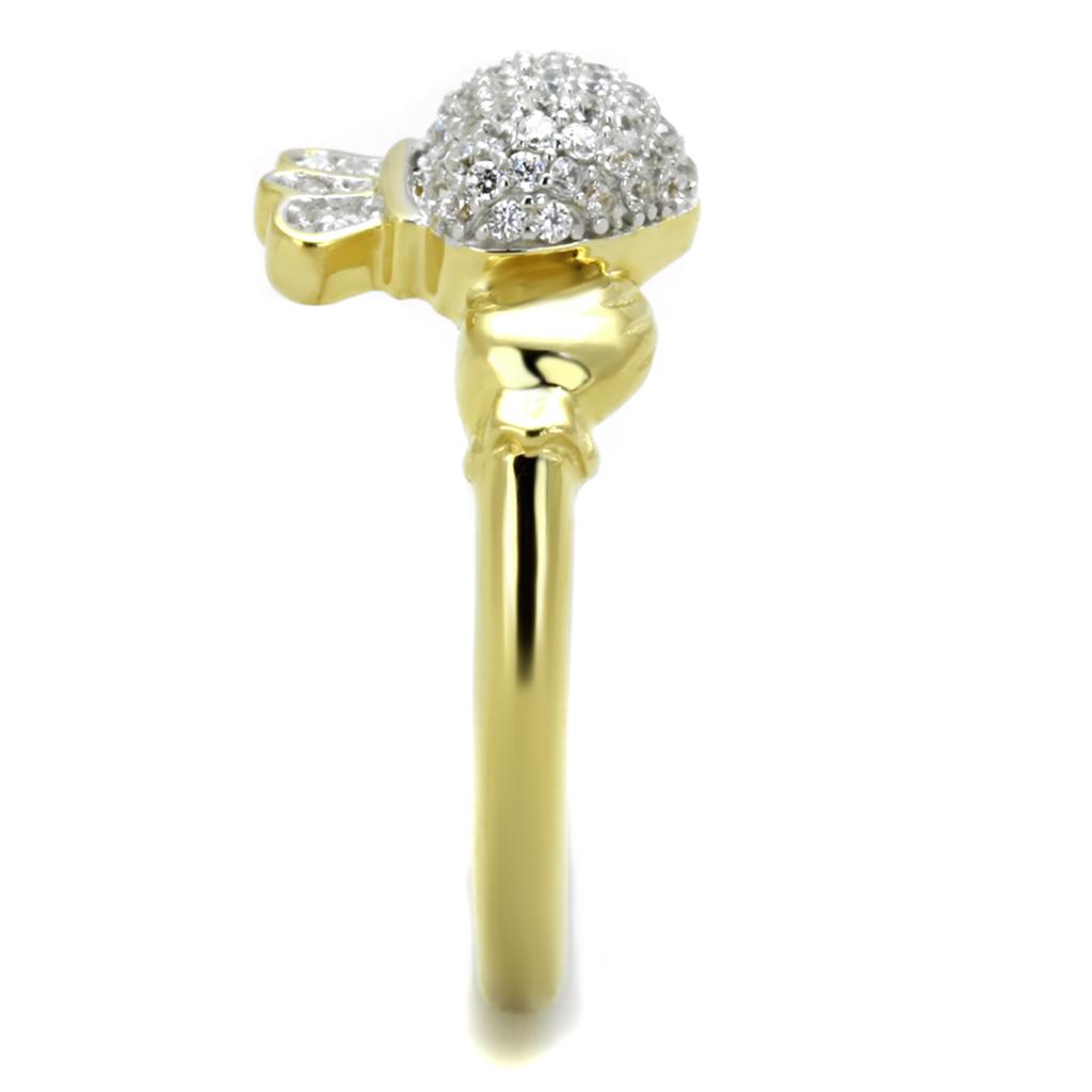 Gold+Rhodium 925 Sterling Silver Ring with AAA Grade CZ in Clear