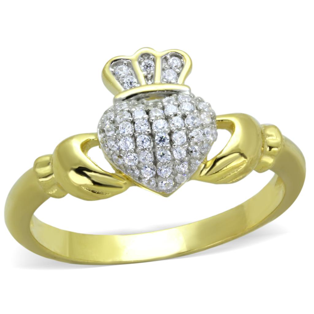 Gold+Rhodium 925 Sterling Silver Ring with AAA Grade CZ in Clear