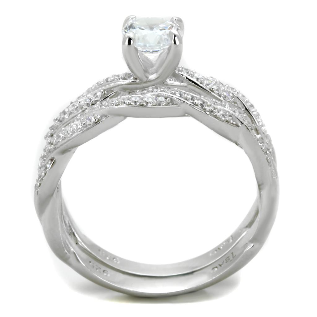 Rhodium 925 Sterling Silver Ring with AAA Grade CZ in Clear