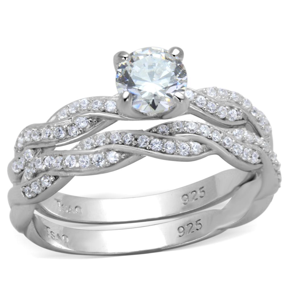 Rhodium 925 Sterling Silver Ring with AAA Grade CZ in Clear