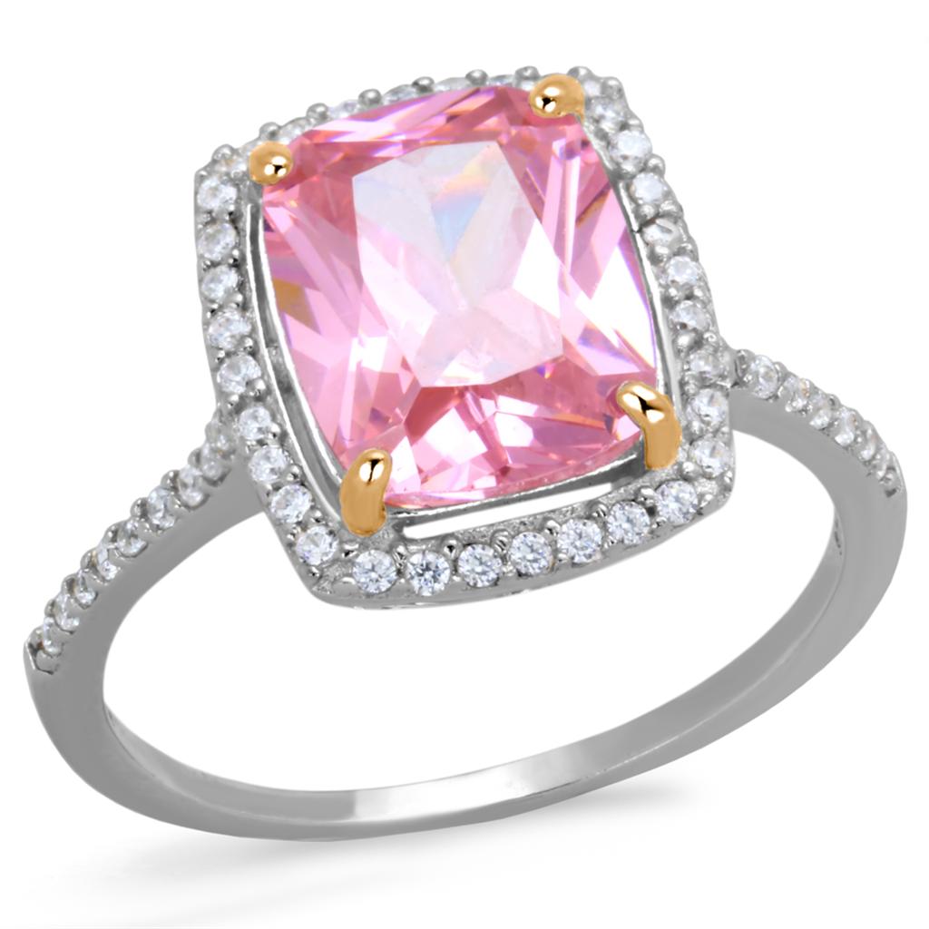 Rose Gold + Rhodium 925 Sterling Silver Ring with AAA Grade CZ in Rose