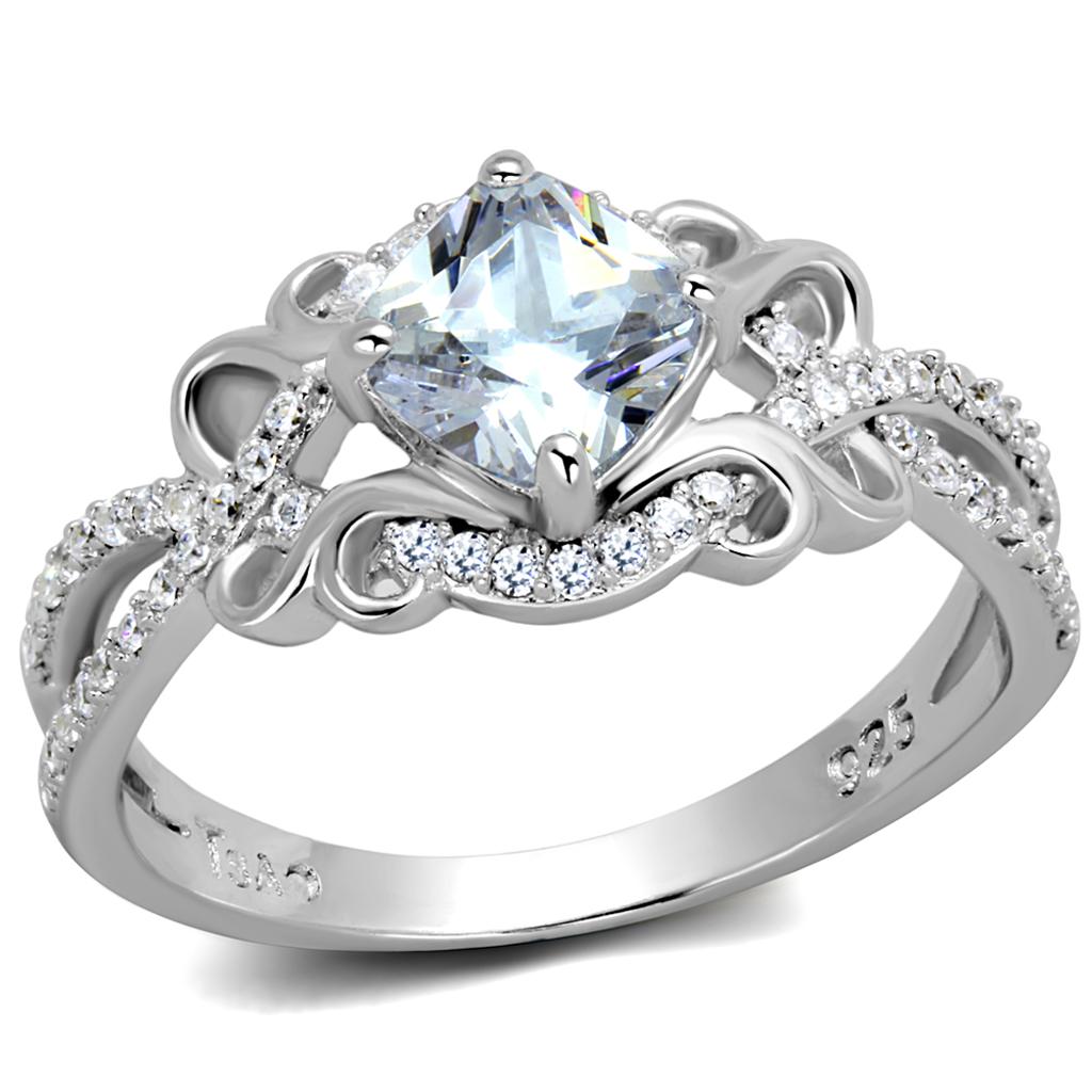 Rhodium 925 Sterling Silver Ring with AAA Grade CZ in Clear
