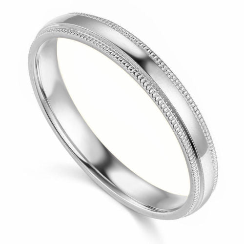 14k White Gold 3mm Unisex Standard-fit Polished Milgrain Wedding Band