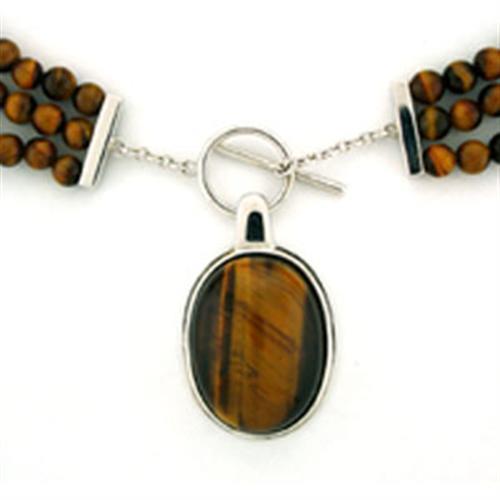 Rhodium 925 Sterling Silver Necklace with Semi Precious Tiger Eye in Smoked Quartz