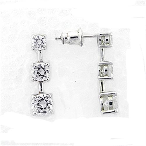 High Polished 925 Sterling Silver Earrings with AAA Grade CZ in Clear