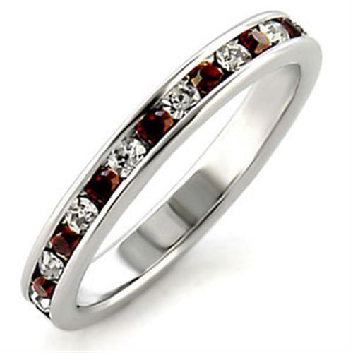 High Polished 925 Sterling Silver Ring with Top Grade Crystal in Garnet