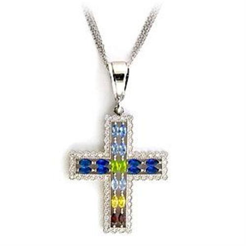 Rhodium 925 Sterling Silver Necklace with AAA Grade CZ in Multi Color