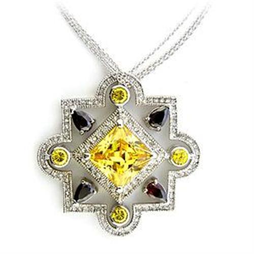 Rhodium 925 Sterling Silver Necklace with AAA Grade CZ in Multi Color