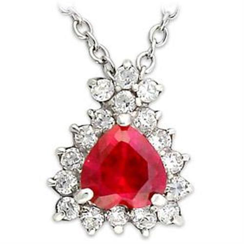 High Polished 925 Sterling Silver Chain Pendant with Synthetic Corundum in Ruby