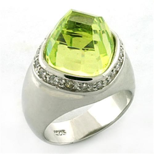 Rhodium 925 Sterling Silver Ring with AAA Grade CZ in Apple Green color