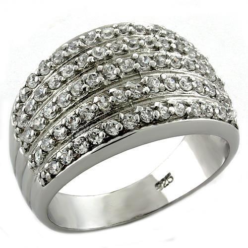 Rhodium 925 Sterling Silver Ring with AAA Grade CZ in Clear