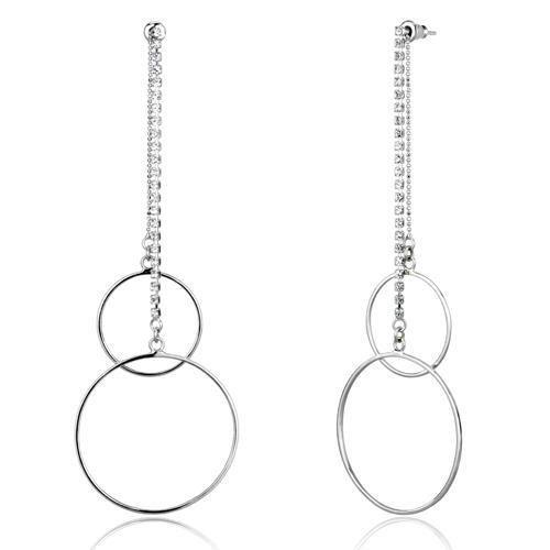 High Polished 925 Sterling Silver Earrings with Top Grade Crystal in Clear