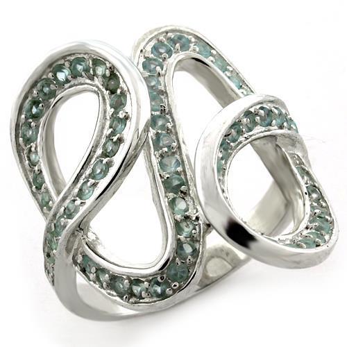 High Polished 925 Sterling Silver Ring with Synthetic Synthetic Glass in Sea Blue