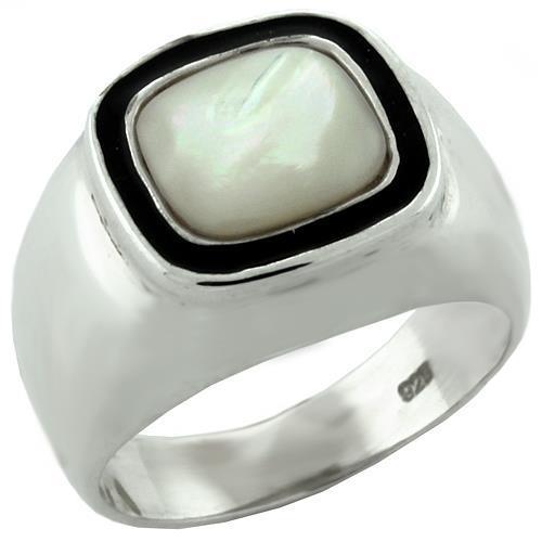High Polished 925 Sterling Silver Ring with Synthetic Jade in White