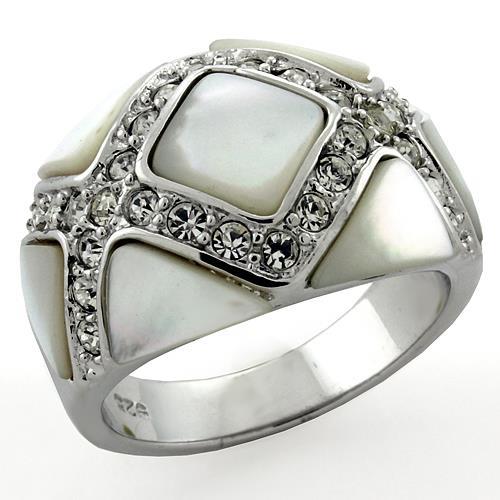 Rhodium 925 Sterling Silver Ring with Precious Stone Conch in White