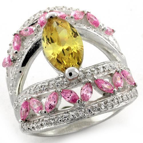 High Polished 925 Sterling Silver Ring with AAA Grade CZ in Citrine