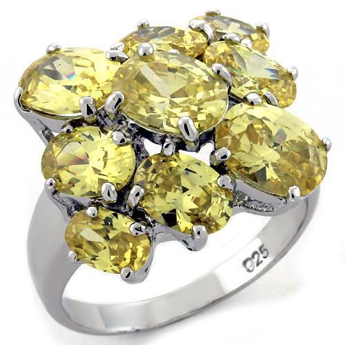 Rhodium 925 Sterling Silver Ring with AAA Grade CZ in Topaz