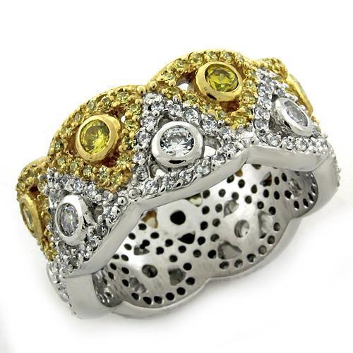 Gold+Rhodium 925 Sterling Silver Ring with AAA Grade CZ in Multi Color