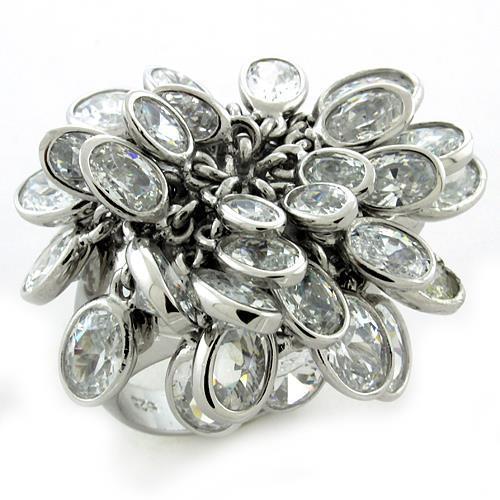 Rhodium 925 Sterling Silver Ring with AAA Grade CZ in Clear