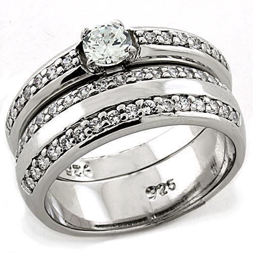 Rhodium 925 Sterling Silver Ring with AAA Grade CZ in Clear