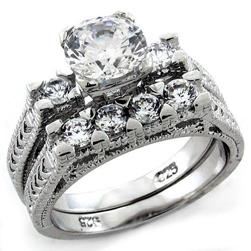 Rhodium 925 Sterling Silver Ring with AAA Grade CZ in Clear