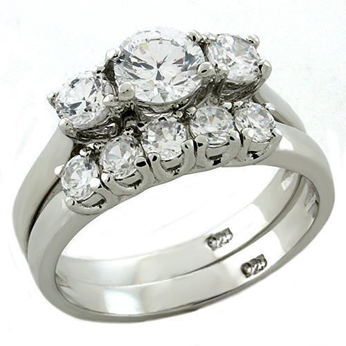 Rhodium 925 Sterling Silver Ring with AAA Grade CZ in Clear