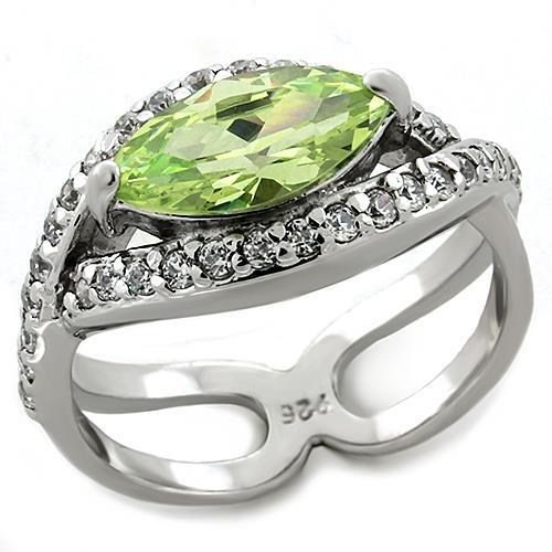 Rhodium 925 Sterling Silver Ring with AAA Grade CZ in Apple Green color
