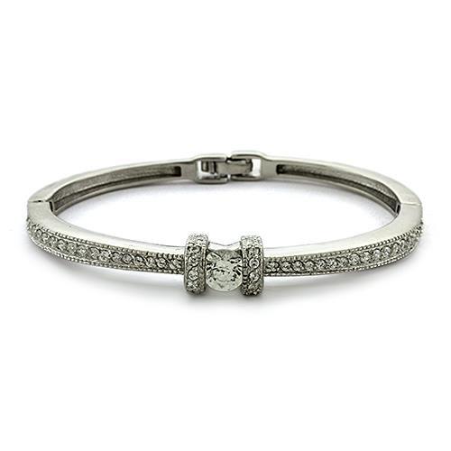 Rhodium 925 Sterling Silver Bangle with AAA Grade CZ in Clear