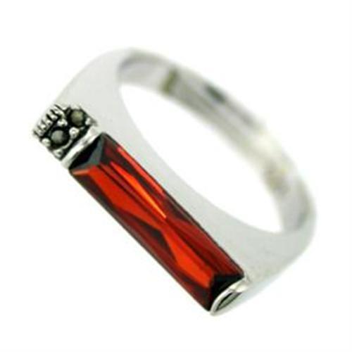 Rhodium 925 Sterling Silver Ring with AAA Grade CZ in Garnet