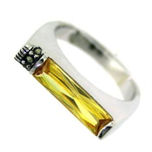 Rhodium 925 Sterling Silver Ring with AAA Grade CZ in Citrine
