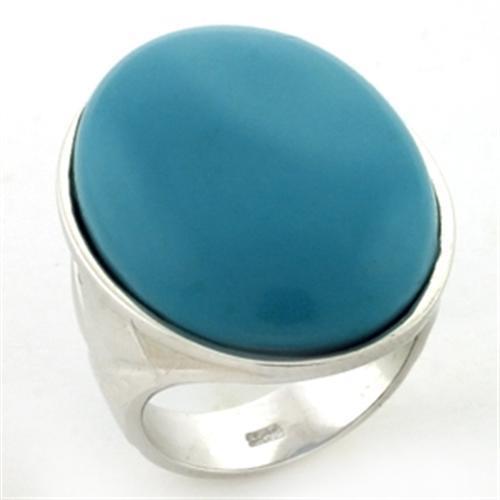 Rhodium 925 Sterling Silver Ring with Synthetic Synthetic Stone in Turquoise