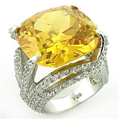 Rhodium 925 Sterling Silver Ring with AAA Grade CZ in Champagne