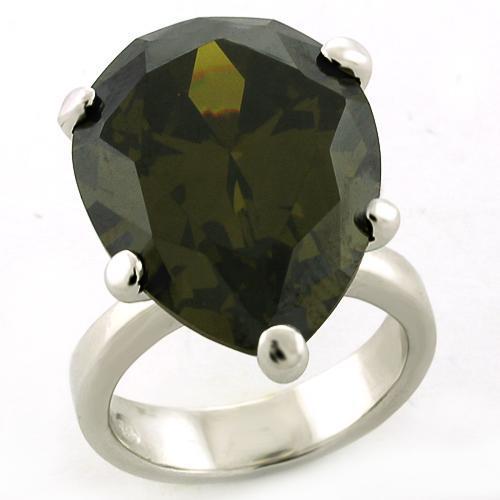 Rhodium 925 Sterling Silver Ring with AAA Grade CZ in Olivine color