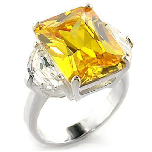 High Polished 925 Sterling Silver Ring with AAA Grade CZ in Citrine