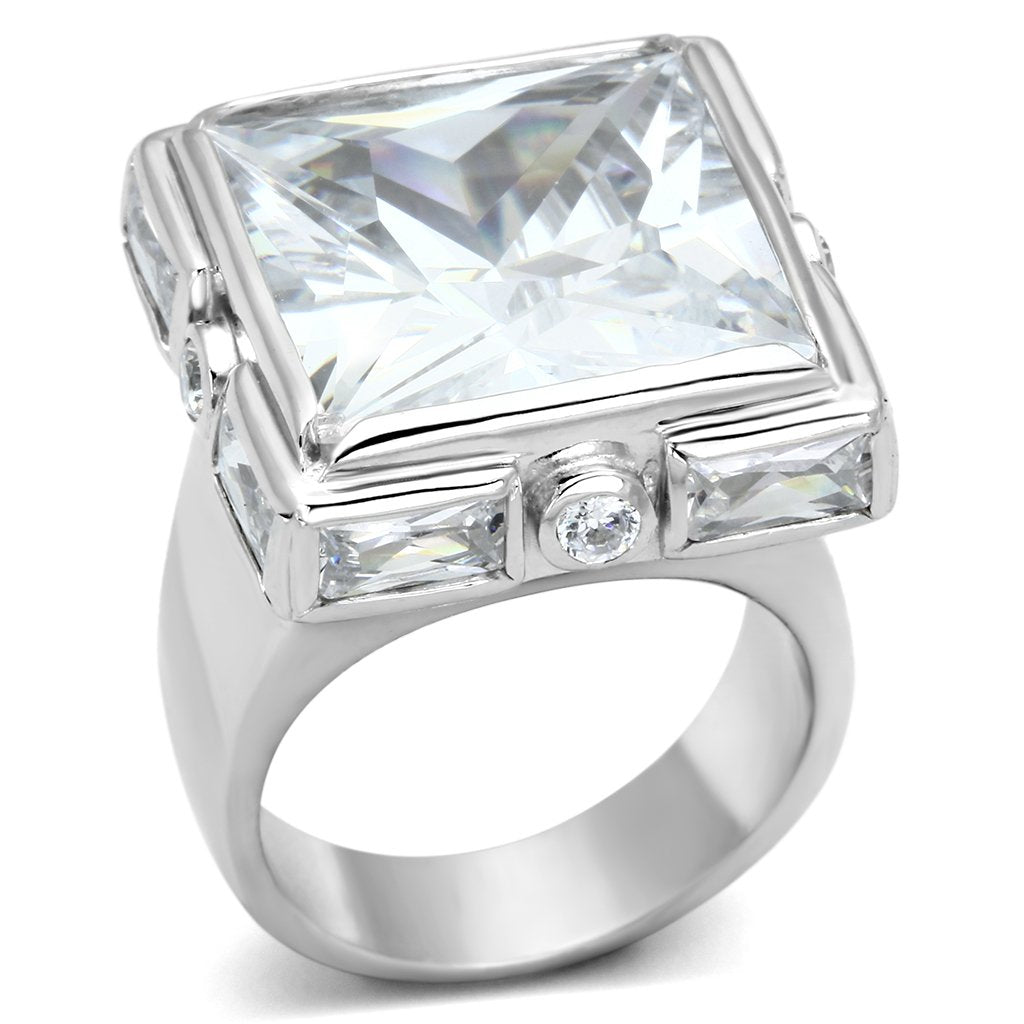 Rhodium 925 Sterling Silver Ring with AAA Grade CZ in Clear