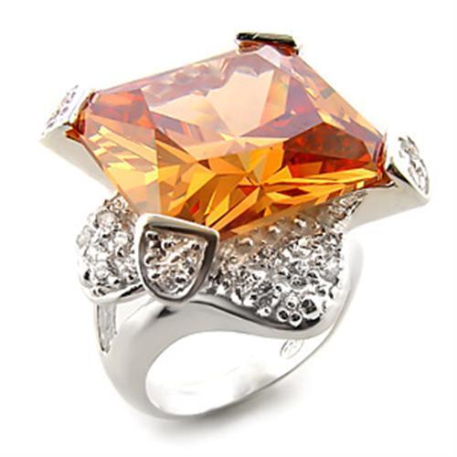 High Polished 925 Sterling Silver Ring with AAA Grade CZ in Champagne
