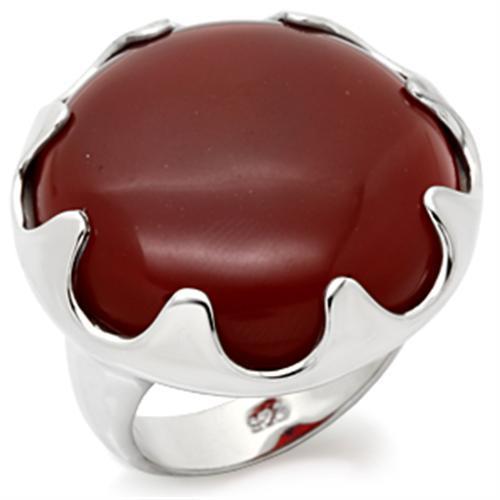 High Polished 925 Sterling Silver Ring with Semi Precious Agate in Ruby