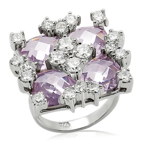 Rhodium 925 Sterling Silver Ring with AAA Grade CZ in Light Amethyst