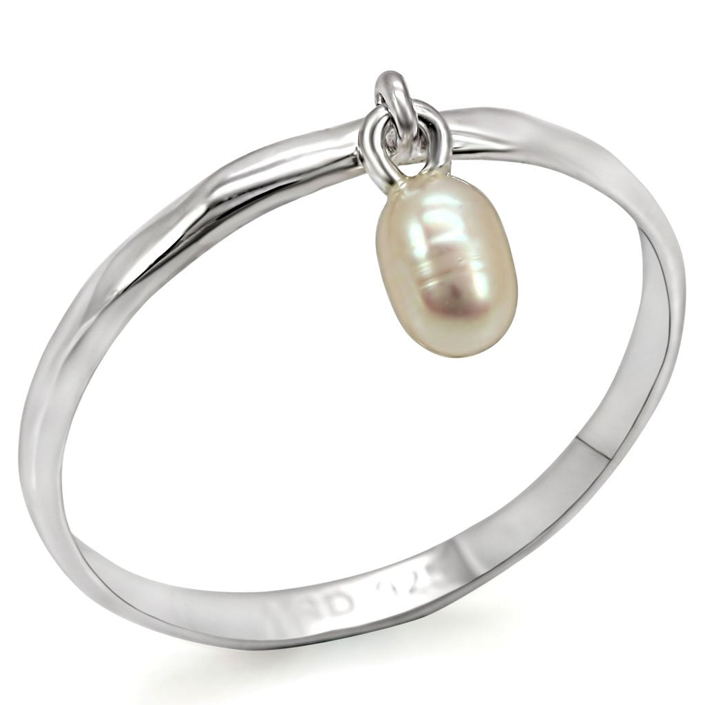 Silver 925 Sterling Silver Ring with Semi Precious Pearl in White