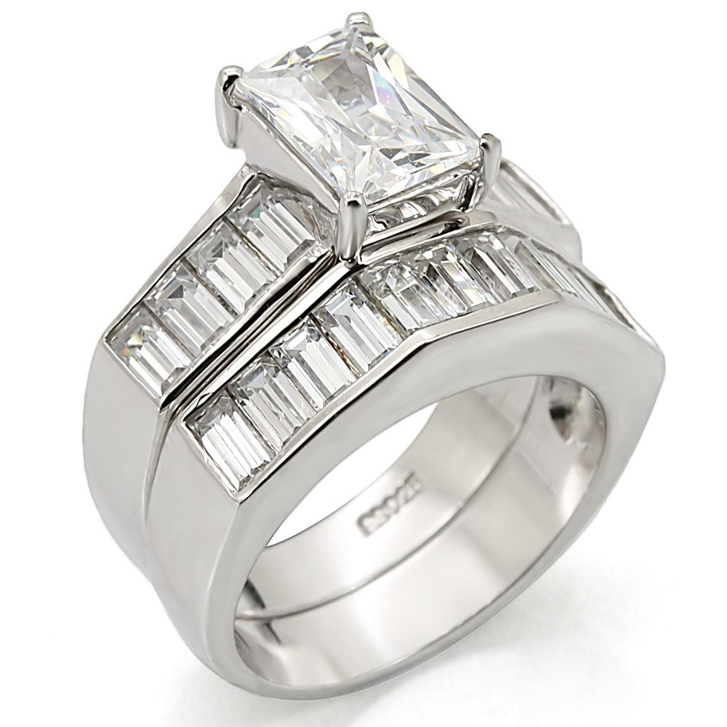 Rhodium 925 Sterling Silver Ring with AAA Grade CZ in Clear