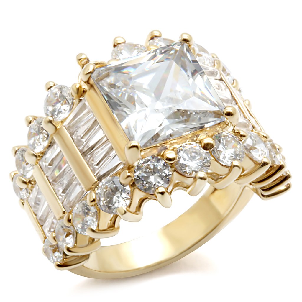 Gold 925 Sterling Silver Ring with AAA Grade CZ in Clear